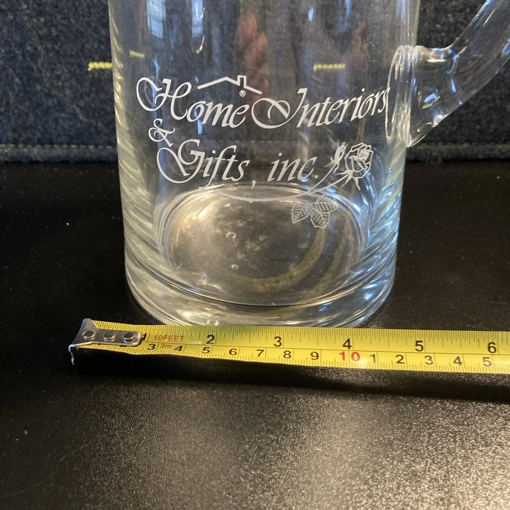 Vintage Home Interiors & Gifts Inc Glass Pitcher Etched‎ Logo Clear Glass